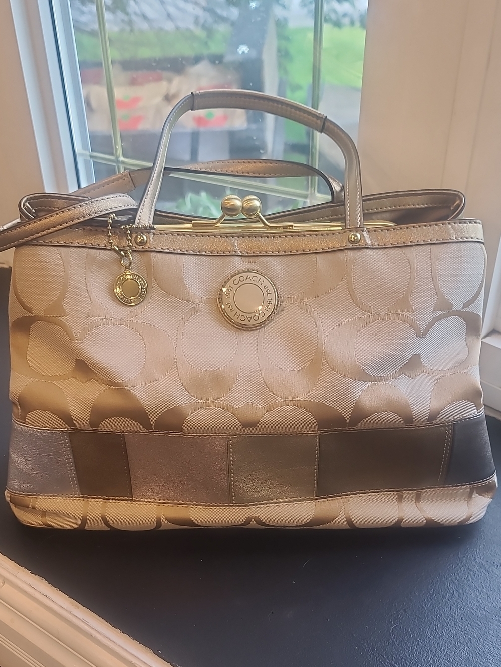 COACH Signature Metallic Patchwork Kisslock Carryall - NWOT
